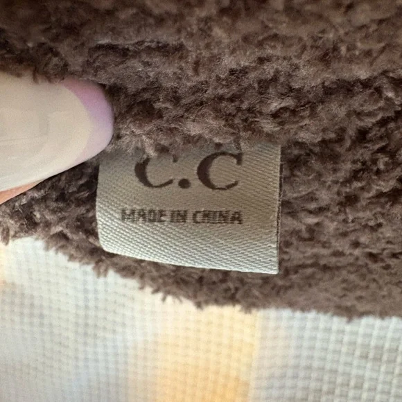 C.C Brown Knit Beanie with Faux Fur Pom - Picture 10 of 14